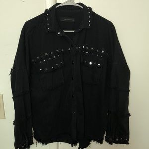Zara Black studded jean jacket